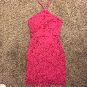 Bright pink mini dress with keyhole cutout